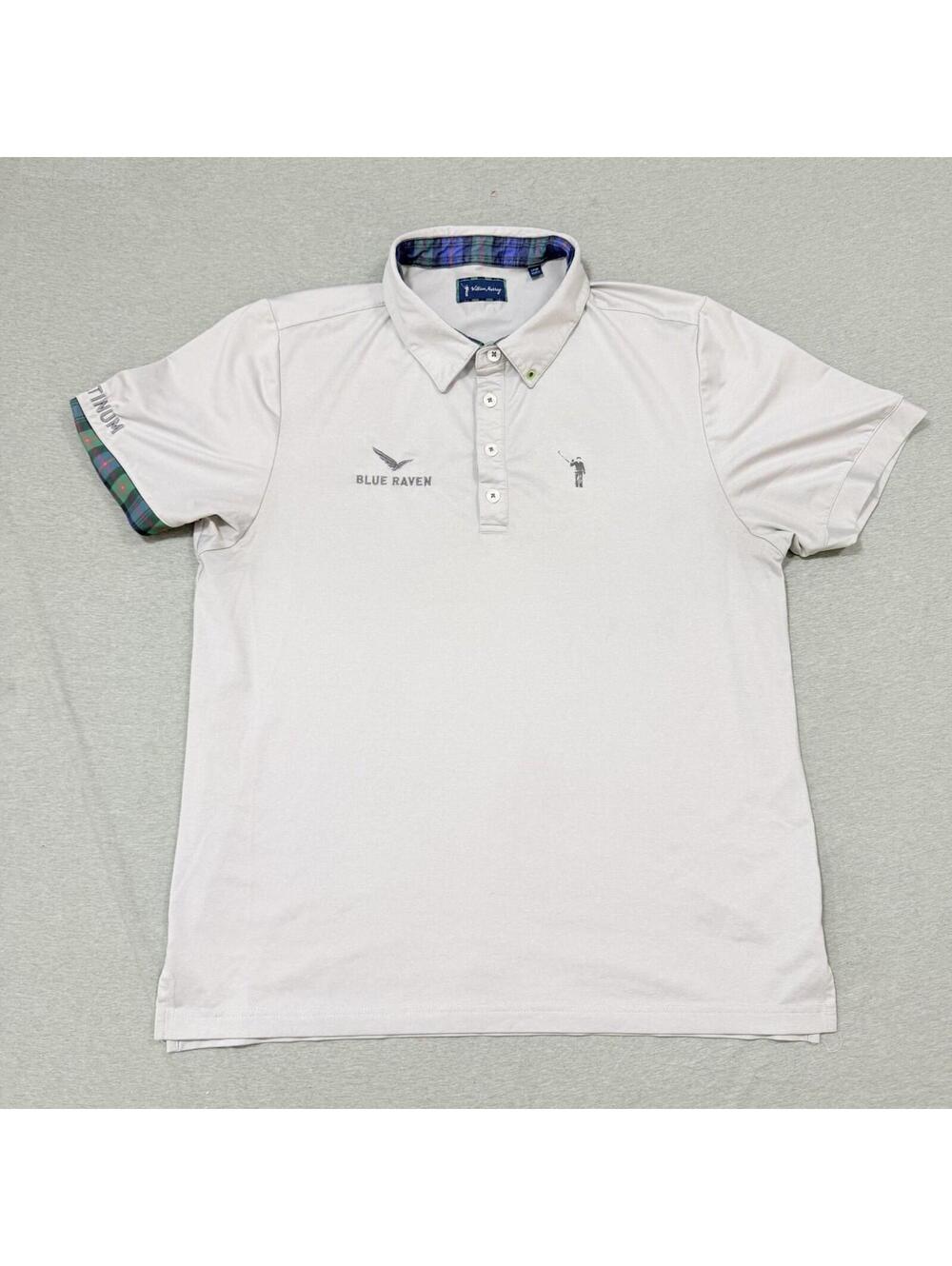 William Murray Golf Shirt Polo Mens L Gray Plaid Performance Stretch Casual